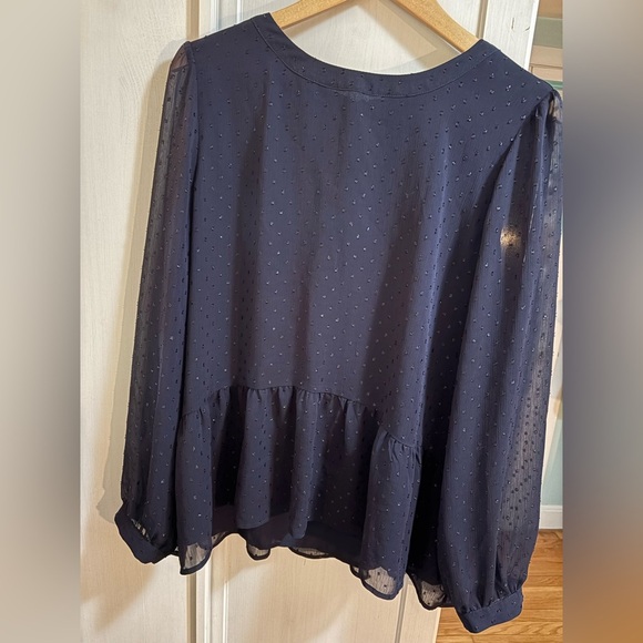 Sheer Dark Romantic Polka Dot Navy Whimsi Blouse XL With Back Bow holiday - Picture 7 of 9